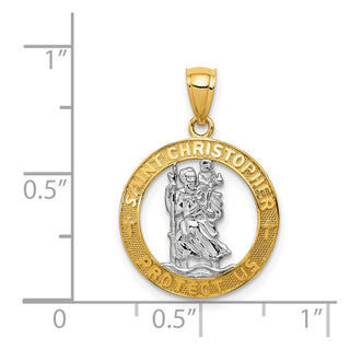 14k Yellow Gold St. Christopher Pendant - 18 x 17mm, Polished, Rhodium-Plated