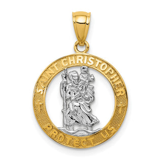 14k Yellow Gold Rhodium Plated St Christopher Pendant C4521