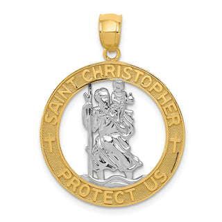 14k Yellow Gold Rhodium Plated St Christopher Pendant C4522