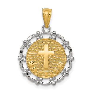 14k Yellow Gold Rhodium Plated Baptism Pendant C4524