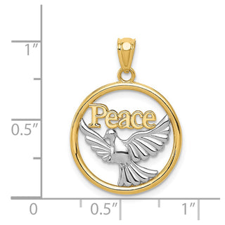 14k Yellow Gold Rhodium Plated Polished Peace Dove Pendant