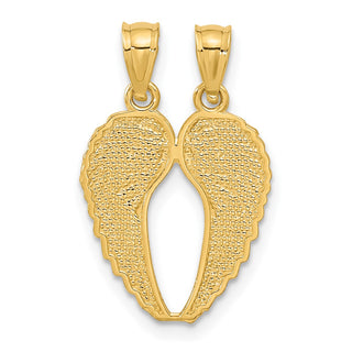 14k Yellow Gold Break Apart Diamond-Cut Angel Wings Pendant
