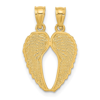 14k Yellow Gold Break Apart Diamond-Cut Angel Wings Pendant