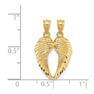 14k Yellow Gold Break Apart Diamond-Cut Angel Wings Pendant