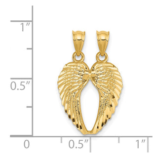 14k Yellow Gold Break Apart Diamond-Cut Angel Wings Pendant