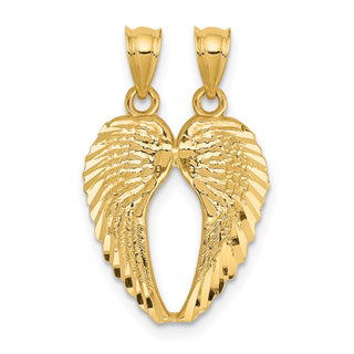14k Yellow Gold Break Apart Diamond-Cut Angel Wings Pendant