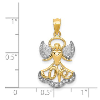 14k Yellow Gold Rhodium Plated Angel with Love Pendant