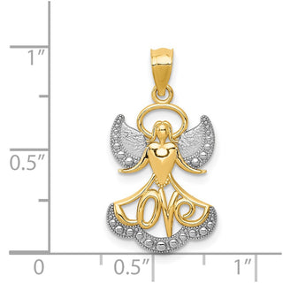 14k Yellow Gold Rhodium Plated Angel with Love Pendant
