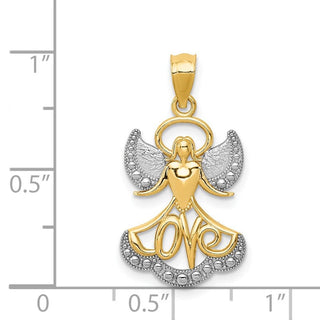 14k Yellow Gold Rhodium Plated Angel with Love Pendant
