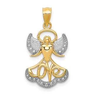 14k Yellow Gold Rhodium Plated Angel with Love Pendant