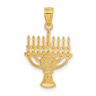 14k Yellow Gold Rhodium Plated Menorah Pendant