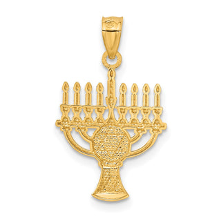 14k Yellow Gold Rhodium Plated Menorah Pendant
