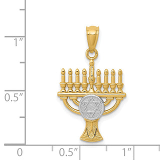 14k Yellow Gold Rhodium Plated Menorah Pendant