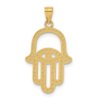 14k Yellow Gold Rhodium Plated Hamsa Pendant