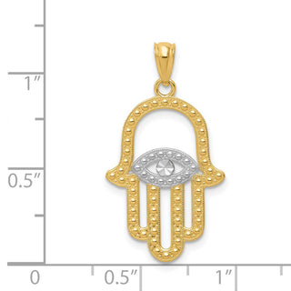 14k Yellow Gold Rhodium Plated Hamsa Pendant