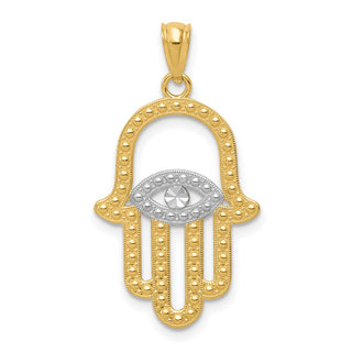 14k Yellow Gold Rhodium Plated Hamsa Pendant