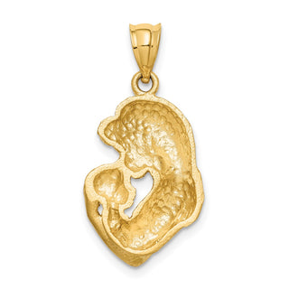 14k Yellow Gold Brushed and Diamond-cut Mom/Baby Pendant