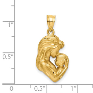 14k Yellow Gold Brushed and Diamond-cut Mom/Baby Pendant