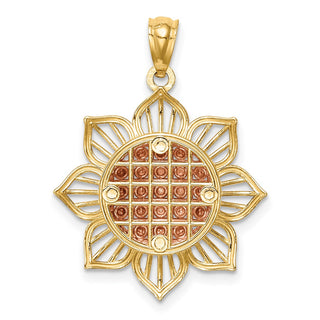 14k Two-Tone Gold Diamond-Cut Sunflower Pendant