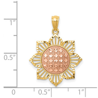 14k Two-Tone Gold Diamond-Cut Sunflower Pendant