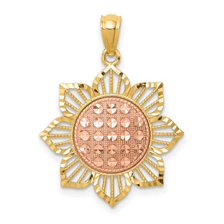 14k Two-Tone Gold Diamond-Cut Sunflower Pendant