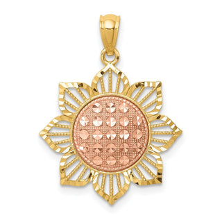 14k Two-Tone Gold Diamond-Cut Sunflower Pendant
