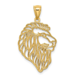Mens 14k Yellow Gold Diamond-Cut Lion Profile Pendant