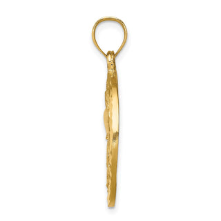 14k Yellow Gold Framed Diamond-cut Dolphin and Shells Pendant