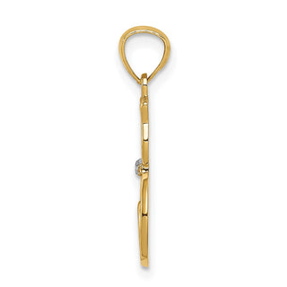 14k Yellow Gold And Rhodium Diamond-Cut Sitting Cat Pendant