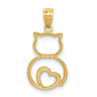 14k Yellow Gold And Rhodium Diamond-Cut Sitting Cat Pendant