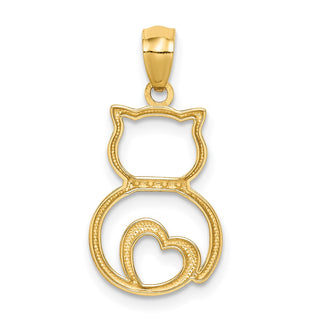 14k Yellow Gold And Rhodium Diamond-Cut Sitting Cat Pendant