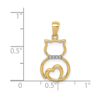 14k Yellow Gold And Rhodium Diamond-Cut Sitting Cat Pendant