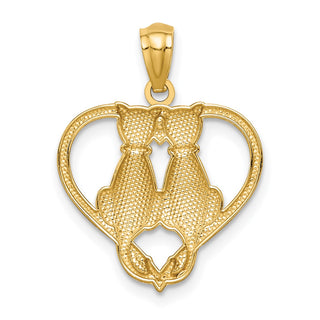 14k Yellow Gold Sitting Cats In A Heart Pendant