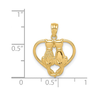 14k Yellow Gold Sitting Cats In A Heart Pendant
