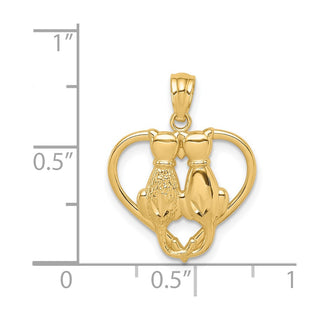 14k Yellow Gold Sitting Cats In A Heart Pendant