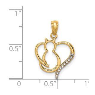 14k Yellow Gold And Rhodium Sitting Cat In A Heart Pendant