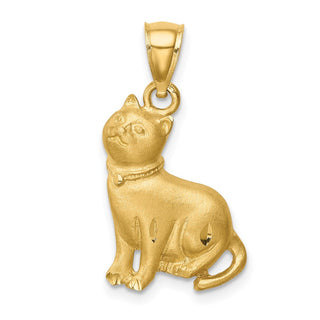14k Yellow Gold Diamond-cut Cat Pendant C4628