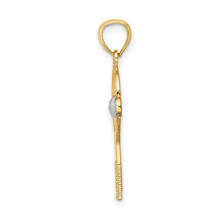Mens 14k Yellow Gold And Rhodium Tennis Racquet And Ball Pendant
