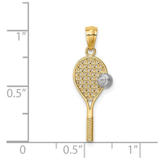 Mens 14k Yellow Gold And Rhodium Tennis Racquet And Ball Pendant