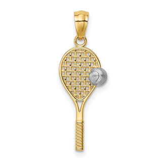Mens 14k Yellow Gold And Rhodium Tennis Racquet And Ball Pendant