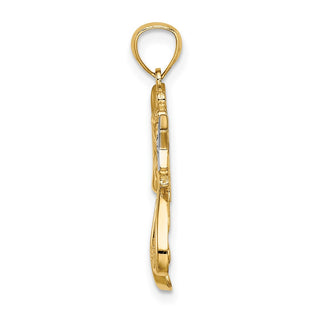14k Yellow Gold w/Rhodium Diamond-cut Angel with a Star Pendant