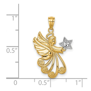 14k Yellow Gold w/Rhodium Diamond-cut Angel with a Star Pendant
