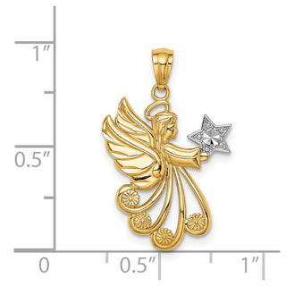 14k Yellow Gold w/Rhodium Diamond-cut Angel with a Star Charm