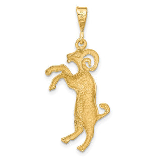 14k Yellow Gold Satin Diamond-cut Aries Zodiac Charm