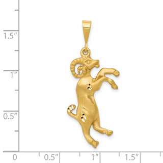 14k Yellow Gold Satin Diamond-cut Aries Zodiac Pendant