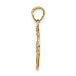 14k Yellow Gold w/ Rhodium Star and Moon Pendant