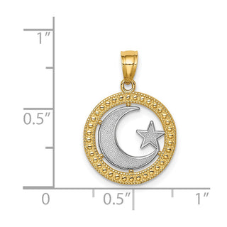 14k Yellow Gold w/ Rhodium Star and Moon Pendant