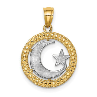 14k Yellow Gold w/ Rhodium Star and Moon Pendant