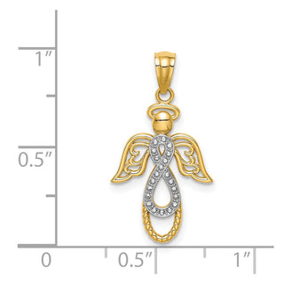 14k Yellow Gold And Rhodium Infinity Angel Pendant