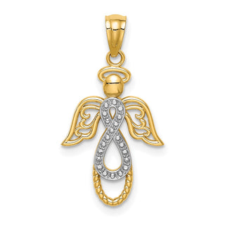 14k Yellow Gold And Rhodium Infinity Angel Pendant